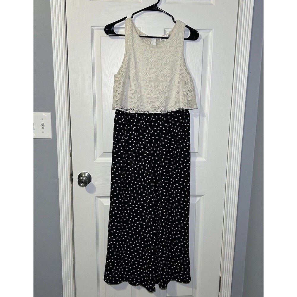 Emerald Sundae Jumpsuit Women's Medium Black Polka Dot Lace Sleeveless Party